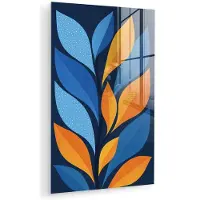 MuchoWow Glasschilderij 120x180 cm - Schilderij acrylglas - Abstract - Bladeren - Blauw - Foto op glas - Muurdecoratie woonkamer - Wanddecoratie slaapkamer - Schilderijen