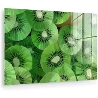 MuchoWow Glasschilderij 180x120 cm - Schilderij acrylglas - Kiwi - Groen - Pitten - Foto op glas - Muurdecoratie woonkamer - Wanddecoratie slaapkamer - Schilderijen