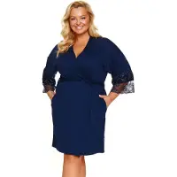 Doctor Nap Badjas Dames Kamerjas Viscose Plus Size Navy SWW.7261 46 / 3XL