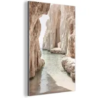 MuchoWow Aluminium schilderij 120x180 cm - Wanddecoratie metaal - Rotsen - Zee - Zand - Kloof - Metalen muurdecoratie woonkamer - Decoratie industrieel - Foto op dibond - Industriële accessoires slaapkamer