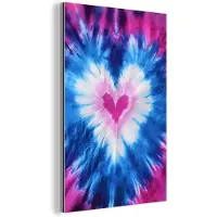 MuchoWow Aluminium schilderij 120x180 cm - Wanddecoratie metaal - Hartvormig - Tie dye - Paars - Metalen muurdecoratie woonkamer - Decoratie industrieel - Foto op dibond - Industriële accessoires slaapkamer