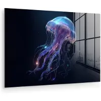 MuchoWow Glasschilderij 180x120 cm - Schilderij acrylglas - Tentakels - Kwal - Paars - Sprankeling - Foto op glas - Muurdecoratie woonkamer - Wanddecoratie slaapkamer - Schilderijen