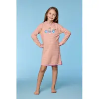 Woody slaapkleed meisjes - roze/geel gestreept - kat - 252-10-DZF-Z/927 - maat 104