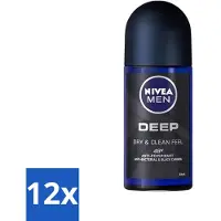 Nivea 12 x - Deo Roll-On - Men - Deep - 48 Uur Lang Werkend - 50 ml - MEN Deep Deodorant Roller - Anti-transpirant - 48 Uur Bescherming - Actieve Kool - Zweetbestendig