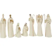 J-Line kerststal 7 Delen - polyresin - ecru/goud