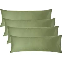 Homescapes Biologisch Kussensloop 50x140 cm Langwerpig – Set van 4 – Mosgroen – 100% Egyptisch Katoen Satijn – Draaddichtheid 400