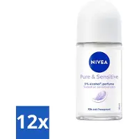 Nivea 12 x - Deodorant - Roller - Pure & Sensitive - 50 ml - Deodorant Roller - Anti-transpirant - 72 Uur Bescherming - Gevoelige Huid - Zweet En Geur