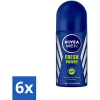 Nivea 6 x - Men - Deodorant - Roller - Fresh Power - 50 ml - 48 Uur Bescherming - Anti-transpirant - Deodorant Roller - Mannelijke Geur - Frisheid