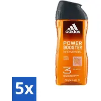 Adidas 5 x - 3-in-1 Douchegel - Power Booster - Sprankelende Geur - Gerecyclede Verpakking - 250 ml - Voordeelverpakking - 5 stuks