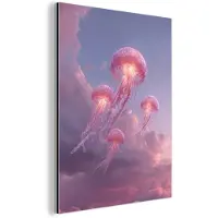 MuchoWow Aluminium schilderij 120x160 cm - Wanddecoratie metaal - Kwallen - Roze - Wolken - Metalen muurdecoratie woonkamer - Decoratie industrieel - Foto op dibond - Industriële accessoires slaapkamer