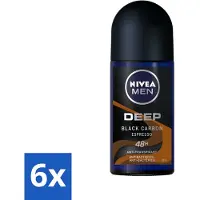Nivea 6 x - Men - Deodorant - Roller - Deep Black Carbon Espresso - 50 ml - MEN - Anti-transpirant - Deodorant Roller - Espresso Geur - 48 Uur Bescherming