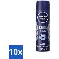 Nivea 10 x Men Deodorant Spray Cool Kick 150 ml - Anti-transpirant - Zweetvermindering - Frisheid - Koele Geur - 48 Uur Bescherming