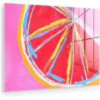 MuchoWow Glasschilderij 160x120 cm - Schilderij acrylglas - Grapefruit - Geschilderd - Roze - Strepen - Foto op glas - Muurdecoratie woonkamer - Wanddecoratie slaapkamer - Schilderijen