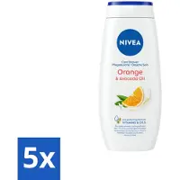 Nivea 5 x - Douchegel - Orange - Voelbaar Gladde Huid - 250 ml - Douchegel - Huid Verzorgen - Bamboemelk - Sinaasappelgeur - Voelbaar Gladde Huid
