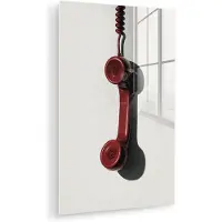 MuchoWow Glasschilderij 120x180 cm - Schilderij acrylglas - Telefoon - Koord - Rood - Minimalistisch - Foto op glas - Muurdecoratie woonkamer - Wanddecoratie slaapkamer - Schilderijen
