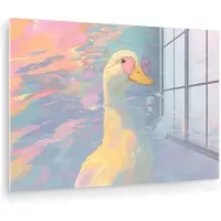 MuchoWow Glasschilderij 180x120 cm - Schilderij acrylglas - Eend - Zonnebril - Water - Foto op glas - Muurdecoratie woonkamer - Wanddecoratie slaapkamer - Schilderijen