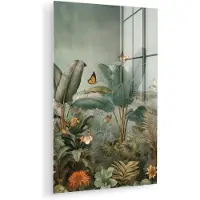 MuchoWow Glasschilderij 120x180 cm - Schilderij acrylglas - Tropisch bladerdek - Vlinders - groen - Bruin - Foto op glas - Muurdecoratie woonkamer - Wanddecoratie slaapkamer - Schilderijen
