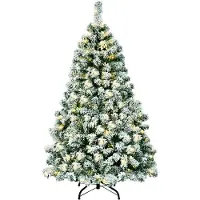 Costway 135/180/225 cm kunstkerstboom voor verlichte sneeuw bedekte scharnierende sparren met 200/250/550 warme led-verlichting, robuuste opvouwbare metalen standaard, hele kerstboom met 400/928/1364