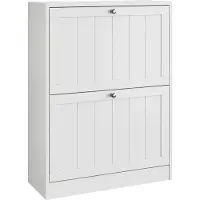 Merax Schoenenkast 60 cm – Vrijstaande Witte Schoenenkast met 2 Klepdeuren – Smalle Opbergkast voor Hal en Gang – Mid-Century Modern