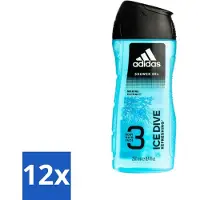 Adidas 12 x - 3-in-1 Douchegel - Ice Dive Refreshing - Marine Extract - 250 ml - Ice Dive Douche & Shampoo - Verfrissend - 2-in-1 - Lichaam En Haar - Sportieve Verzorging