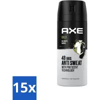 Axe 15 x - Deodorant Spray - 72hrs Anti Sweat - Anti White Marks - Gold - 150 ml - Anti Transpirant Spray - 72 Uur Bescherming - Zweetvoorkomend - Witte Strepen Voorkomen - Oud Wood Geur