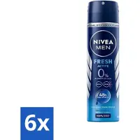 Nivea 6 x - Men - Deo Spray - Fresh Active - 48 Uur Lang Werkend - 150 ml - Deodorant Spray - Anti-transpirant - 48 Uur Bescherming - Frisheid - Mannelijke Geur