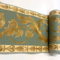Rasch behangrand groen met goude bladeren Klassiek 457148
