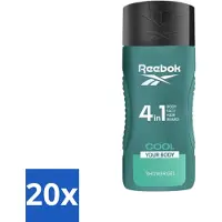 Reebok 20 x - Cool Your Body - Douchegel - 4 in 1 - 400 ml - Douchegel 4 In 1 - Verkoelend Douchegel - Menthol Douchegel - Aloe Vera Douchegel - Gezichtsverzorging