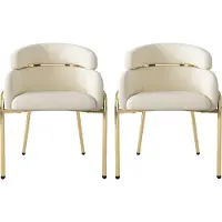 Merax Eetkamerstoelen Set van 2 - Luxe Fliuwelen Stoel met Metalen Poten - Beige met Goud