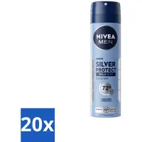 Nivea 20 x - Men - Deodorant - Spray - Silver Protect Polar Blue - 150 ml - Deodorant Spray - Zilverionen - 72 Uur Bescherming - Anti-transpirant - Zweetgeur