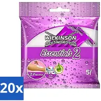 Wilkinson 20 x - Wegwerpscheermesjes Essentials 2 - Voor Dames - Antislip Greep - 5 scheermesjes - Voordeelverpakking - 20 stuks