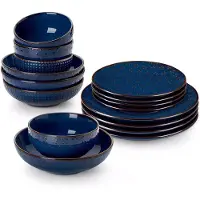 Malacasa Serviesset - 4 Persoons Servies - Keramiek - Diner- en Dessertbord - Ontbijt- en Soepkom - 16-delige Set - Blauw