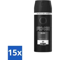 Axe 15 x Deodorant Bodyspray Black 150 ml - Deodorant Bodyspray - Anti-transpirant - Zweetgeur - Sandelhout Geur - Munt Geur