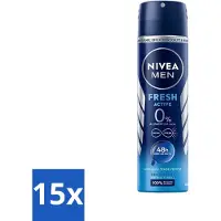 Nivea 15 x - Men - Deo Spray - Fresh Active - 48 Uur Lang Werkend - 150 ml - 48 Uur Langwerking - Deodorant Spray - Mannelijke Geur - Zweetbescherming - Frisheid