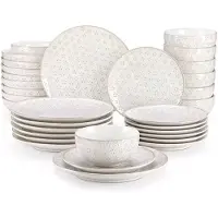 Malacasa Serviesset - 8 Persoons Servies - Madelief Patroon - Keramiek - Diner- en Dessertbord - Ontbijt- en Soepkom - 32-delige Set