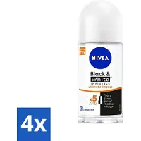 Nivea 4 x - Deodorant Roller - Zwart & Wit Ultieme Impact - 72 Uur Anti-Transpirant - 50 ml - Deodorant - Anti-transpirant - Deodorant Roller - Anti-vlekkentechnologie - 72 Uur Bescherming