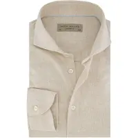 John Miller tailored fit overhemd beige linnen