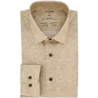 Olymp business overhemd 24/7 modern fit beige geprint katoen