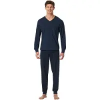 Schiesser Pyjama lang ' Comfort Essentials ' nachtblauw
