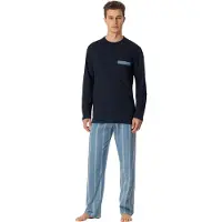 Schiesser Comfort Nightwear pyjama blauw geruit katoen