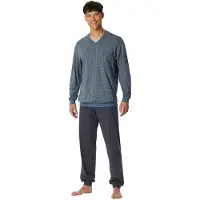Schiesser Pyjama Lang Bio Katoen Comfort Nightwear Graphite - Maat 54