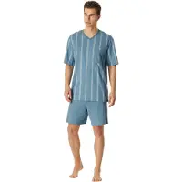 Schiesser Lichtblauwe Comfort Nightwear shortama geruit