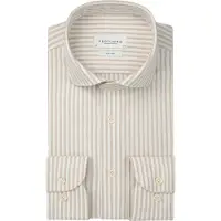Profuomo overhemd gestreept beige strijkvrij