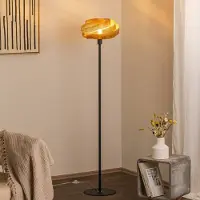 Domiluce Vloerlamp Vento, messing / goud, Woon-/ Eetkamer, metaal, Modern, vloerlamp