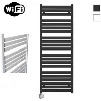 Sanicare Carini Moda elektrische Wifi radiator 160x60cm mat zwart met thermostaat zilver linksonder