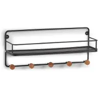 Zeller Decoratieve plank Wandrek m. haak metaal/hout, zwart Industrieel ontwerp met warme houten elementen (1 stuk)