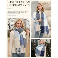 Karma Dames geruit oversized kasjmier sjaal lange zachte wraps dames geruit oversized sjaal lange sjaal voor herfst en winter , Blauw Grijs 2