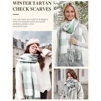 Karma Dames geruit oversized kasjmier sjaal lange zachte wraps dames geruit oversized sjaal lange sjaal voor herfst en winter , groen wit