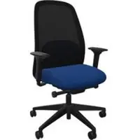 Interstuhl HEJis3 bureaustoel, synchroonmechanisme, armleuningen, FlexGrid lendensteun, netrugleuning, vlakke zitting, medium blauw/zwart