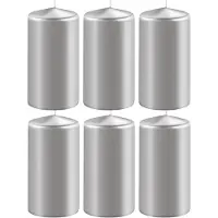 Enlightening Candles Cilinderkaars stompkaars - 6x - zilver - D6 x H15 cm - 58 branduren - Dikke kaarsen - Voor kandelaar of plateau